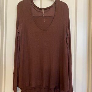 Free People Malibu Waffle Thermal Knit Tunic Long Sleeve Brown/Fig Size S